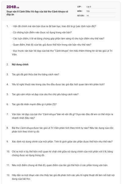 Soạn văn 8 Cánh Diều Vẻ đẹp của bài thơ Cảnh khuya có đáp án