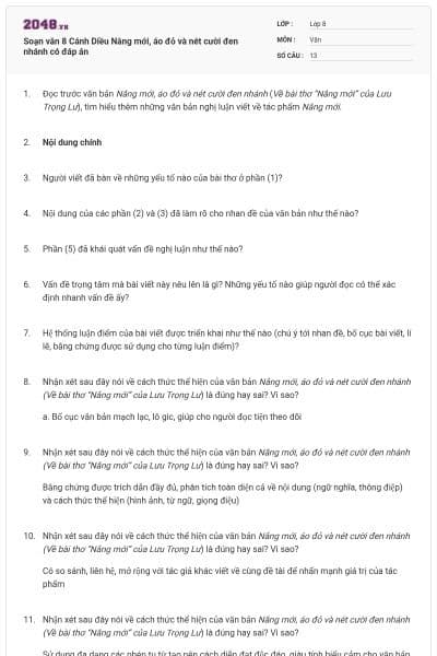 Soạn văn 8 Cánh Diều Nắng mới, áo đỏ và nét cười đen nhánh có đáp án