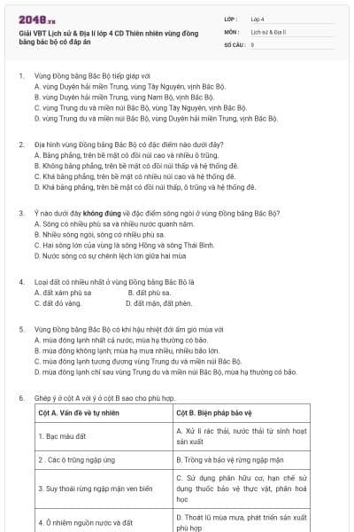 Giải VBT Lịch sử & Địa lí lớp 4 CD Thiên nhiên vùng đồng bằng bắc bộ có đáp án