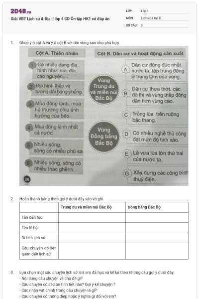 Giải VBT Lịch sử & Địa lí lớp 4 CD Ôn tập HK1 có đáp án