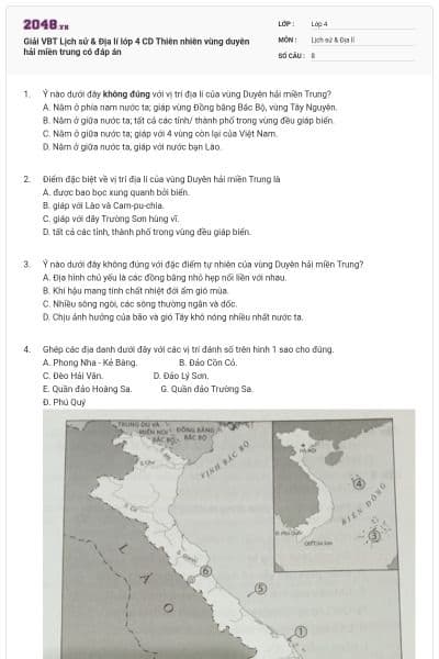 Giải VBT Lịch sử & Địa lí lớp 4 CD Thiên nhiên vùng duyên hải miền trung có đáp án