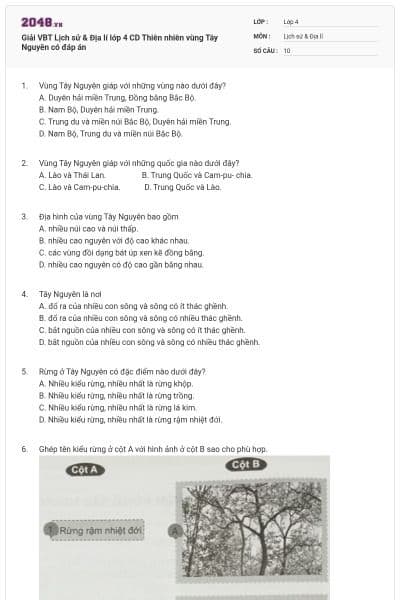 Giải VBT Lịch sử & Địa lí lớp 4 CD Thiên nhiên vùng Tây Nguyên có đáp án