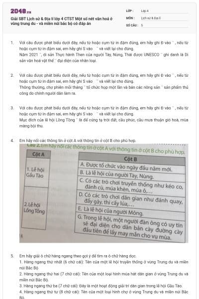 Giải SBT Lịch sử & Địa lí lớp 4 CTST Một số nét văn hoá ở vùng trung du - và miền núi bắc bộ có đáp án