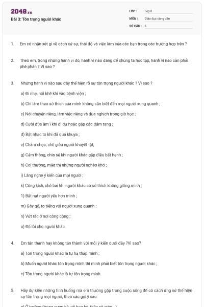 Bài 3: Tôn trọng người khác