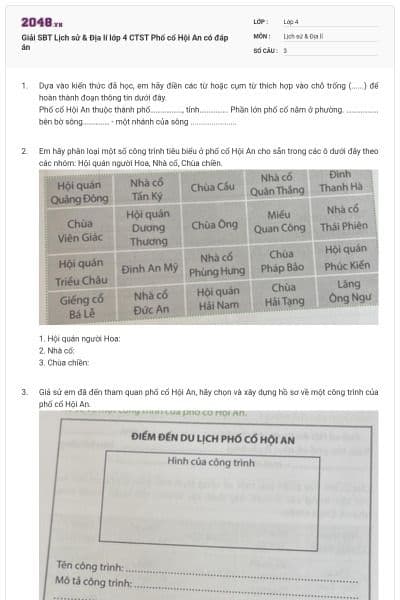 Giải SBT Lịch sử & Địa lí lớp 4 CTST Phố cổ Hội An có đáp án