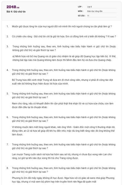 Bài 4: Giữ chữ tín