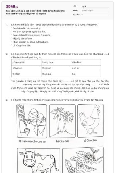 Giải SBT Lịch sử & Địa lí lớp 4 CTST Dân cư và hoạt động sản xuất ở vùng Tây Nguyên có đáp án
