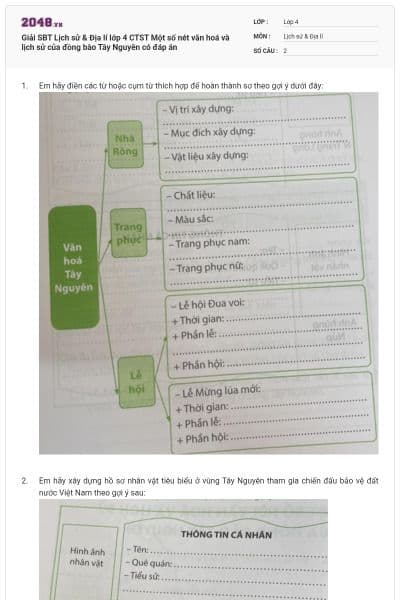 Giải SBT Lịch sử & Địa lí lớp 4 CTST Một số nét văn hoá và lịch sử của đồng bào Tây Nguyên có đáp án