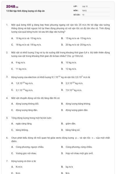13 Bài tập tính động lượng có đáp án
