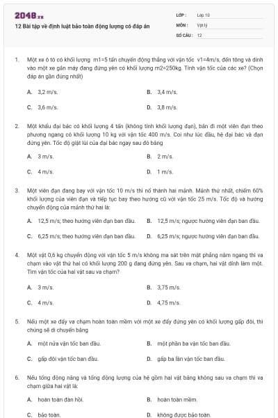12 Bài tập về định luật bảo toàn động lượng có đáp án