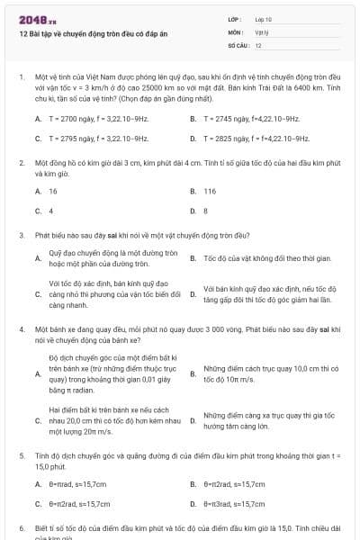 12 Bài tập về chuyển động tròn đều có đáp án