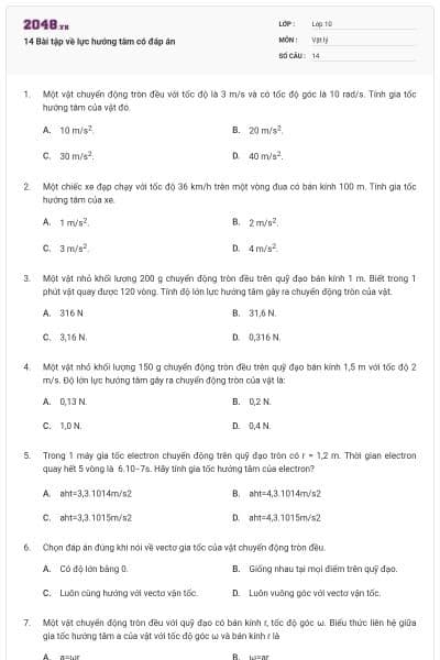 14 Bài tập về lực hướng tâm có đáp án