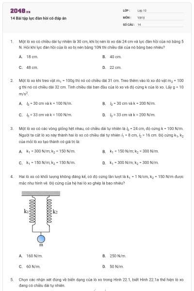 14 Bài tập lực đàn hồi có đáp án