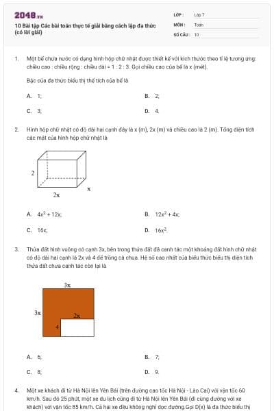 10 Bài tập Các bài toán thực tế giải bằng cách lập đa thức (có lời giải)