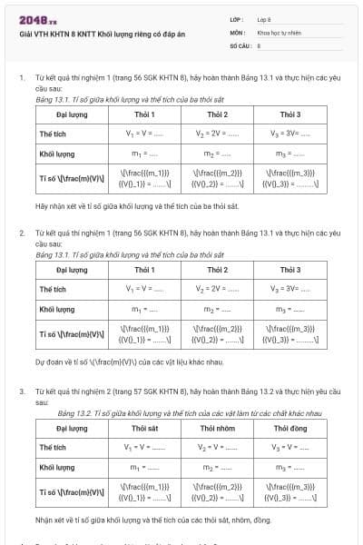 Giải VTH KHTN 8 KNTT Khối lượng riêng có đáp án