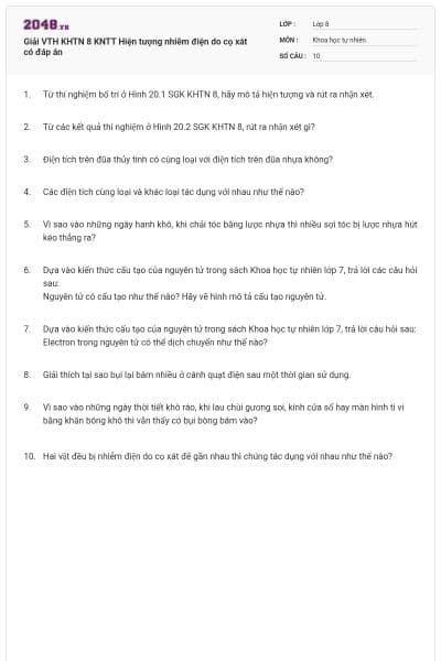 Giải VTH KHTN 8 KNTT Hiện tượng nhiễm điện do cọ xát có đáp án