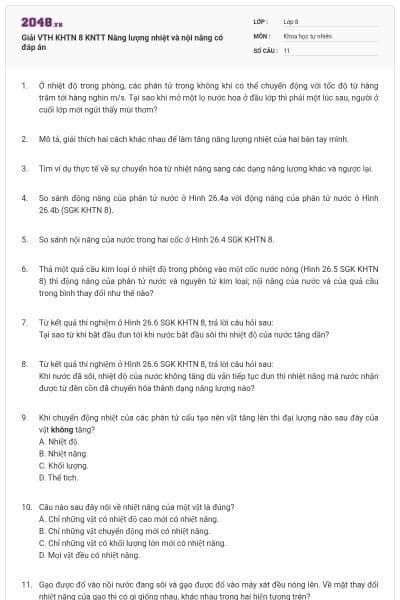 Giải VTH KHTN 8 KNTT Năng lượng nhiệt và nội năng có đáp án