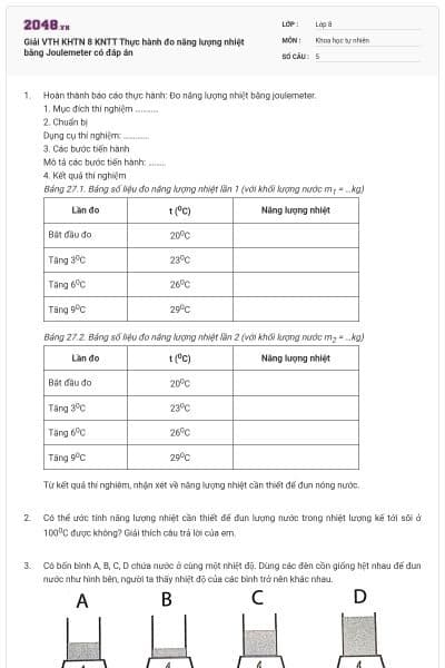 Giải VTH KHTN 8 KNTT Thực hành đo năng lượng nhiệt bằng Joulemeter có đáp án