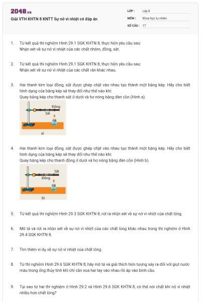 Giải VTH KHTN 8 KNTT Sự nở vì nhiệt có đáp án