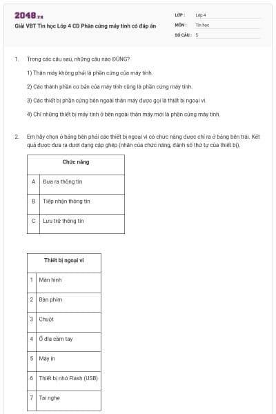 Giải VBT Tin học Lớp 4 CD Phần cứng máy tính có đáp án