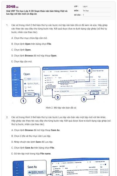 Giải VBT Tin học Lớp 4 CD Soạn thảo văn bản tiếng Việt và lưu tệp với tên mới có đáp án