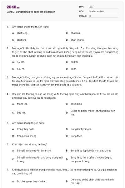 Dạng 3: Dạng bài tập về sóng âm có đáp án