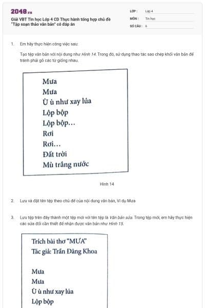 Giải VBT Tin học Lớp 4 CD Thực hành tổng hợp chủ đề “Tập soạn thảo văn bản” có đáp án