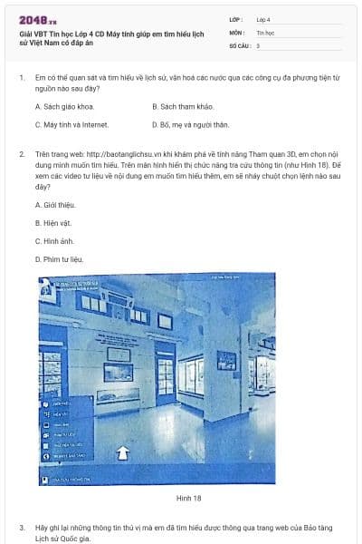 Giải VBT Tin học Lớp 4 CD Máy tính giúp em tìm hiểu lịch sử Việt Nam có đáp án