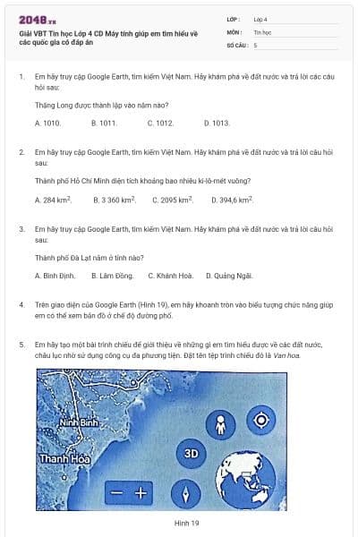 Giải VBT Tin học Lớp 4 CD Máy tính giúp em tìm hiểu về các quốc gia có đáp án