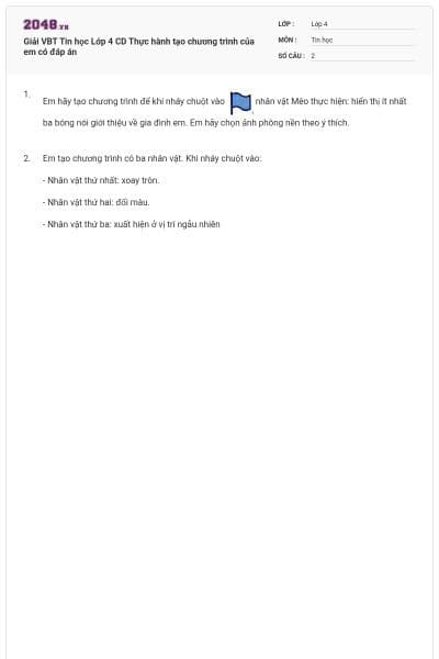Giải VBT Tin học Lớp 4 CD Thực hành tạo chương trình của em có đáp án