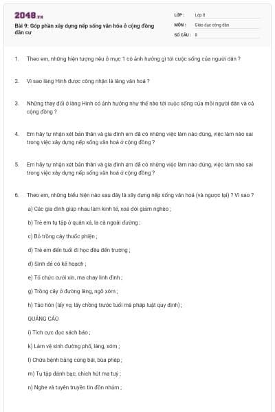 Bài 9: Góp phần xây dựng nếp sống văn hóa ở cộng đồng dân cư