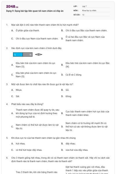 Dạng 9: Dạng bài tập liên quan tới nam châm có đáp án