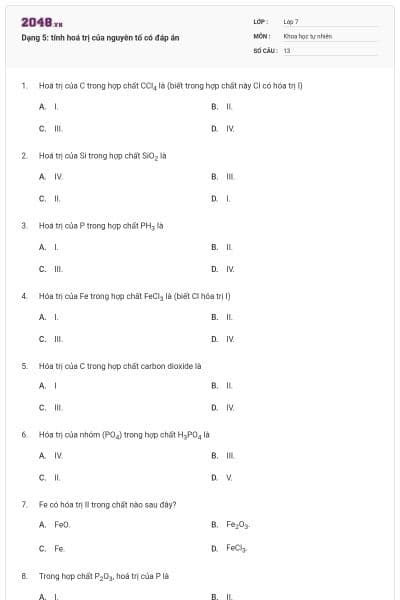 Dạng 5: tính hoá trị của nguyên tố có đáp án