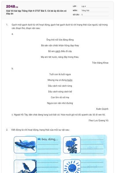 Giải Vở bài tập Tiếng Việt 4 CTST Bài 5. Cô bé ấy đã lớn có đáp án