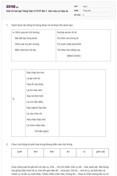 Giải Vở bài tập Tiếng Việt 4 CTST Bài 7. Sắc màu có đáp án