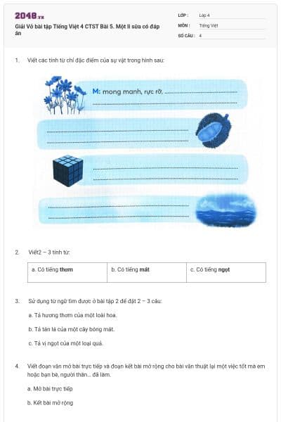 Giải Vở bài tập Tiếng Việt 4 CTST Bài 5. Một li sữa có đáp án