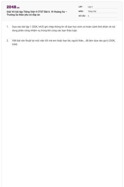 Giải Vở bài tập Tiếng Việt 4 CTST Bài 6. Vì Hoàng Sa – Trường Sa thân yêu có đáp án