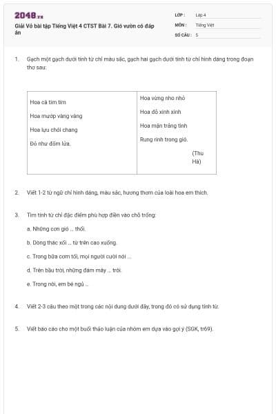 Giải Vở bài tập Tiếng Việt 4 CTST Bài 7. Gió vườn có đáp án