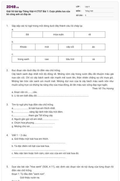 Giải Vở bài tập Tiếng Việt 4 CTST Bài 1: Cuộc phiêu lưu của bồ công anh có đáp án