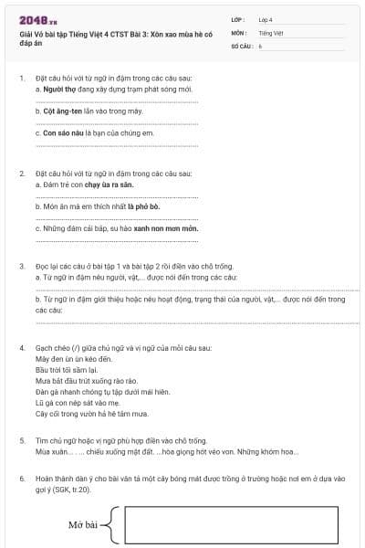 Giải Vở bài tập Tiếng Việt 4 CTST Bài 3: Xôn xao mùa hè có đáp án