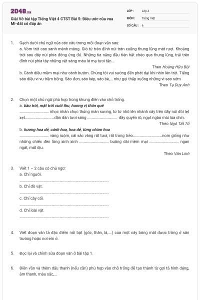 Giải Vở bài tập Tiếng Việt 4 CTST Bài 5: Điều ước của vua Mi-đát có đáp án