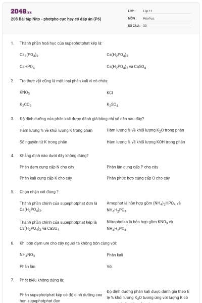 208 Bài tập Nito - photpho cực hay có đáp án (P6)