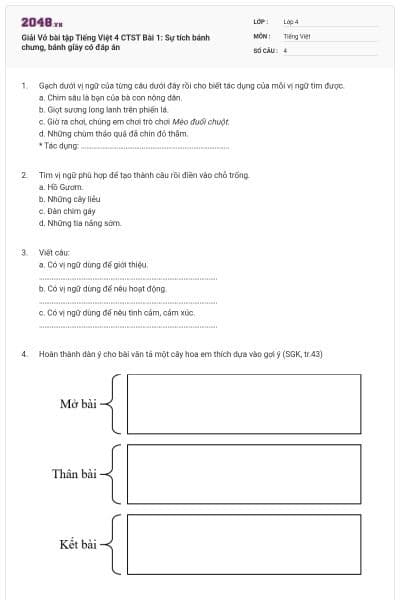 Giải Vở bài tập Tiếng Việt 4 CTST Bài 1: Sự tích bánh chưng, bánh giầy có đáp án