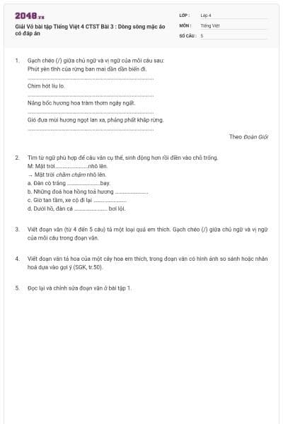 Giải Vở bài tập Tiếng Việt 4 CTST Bài 3 : Dòng sông mặc áo có đáp án