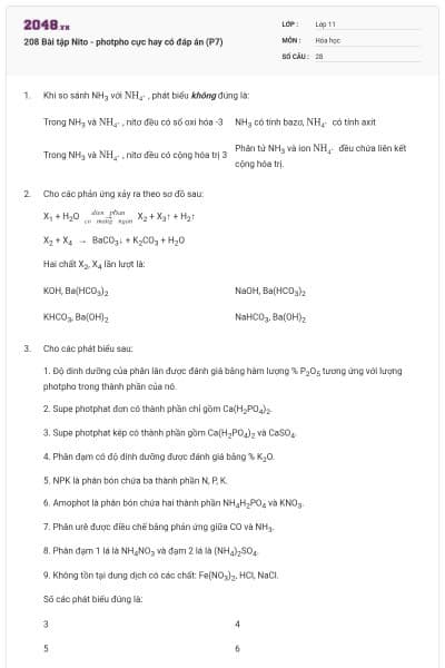 208 Bài tập Nito - photpho cực hay có đáp án (P7)