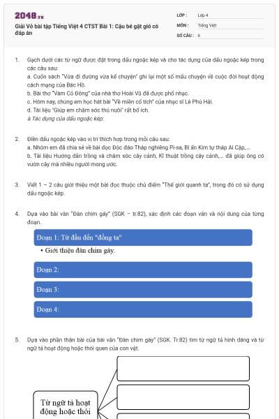 Giải Vở bài tập Tiếng Việt 4 CTST Bài 1: Cậu bé gặt gió có đáp án