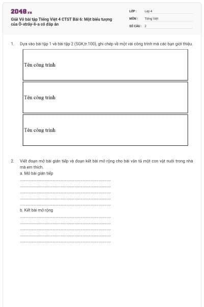 Giải Vở bài tập Tiếng Việt 4 CTST Bài 6: Một biểu tượng của Ô-xtrây-li-a có đáp án