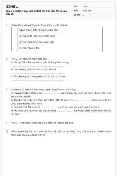 Giải Vở bài tập Tiếng Việt 4 CTST Bài 8: Kì diệu Ma-rốc có đáp án