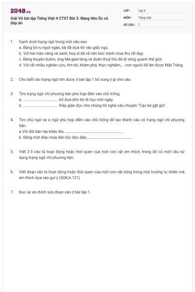 Giải Vở bài tập Tiếng Việt 4 CTST Bài 3: Nàng tiên Ốc có đáp án