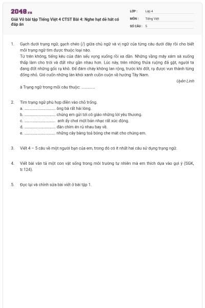 Giải Vở bài tập Tiếng Việt 4 CTST Bài 4: Nghe hạt dẻ hát có đáp án